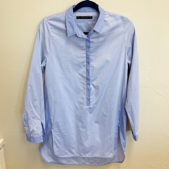 Zara Basic Blue Two Tone Button Tunic Shirt - Picture 1 of 5